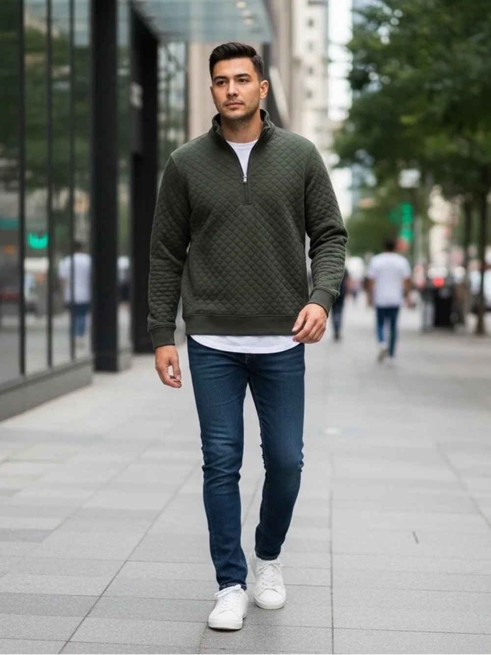 Tommy John Quilted Quarter Zip Pullover XL Olive Green